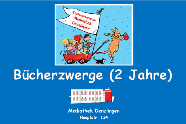 Bücherzwerge Mediathek Denzlingen - weiße Schrift auf blauem Untergrund Bücherzwerge Mediathek Denzlingen - weiße Schrift auf blauem Untergrund