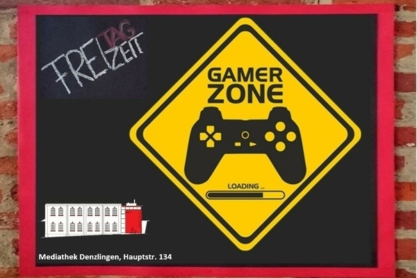 Gamer Zone, gelbes Schild mit schwarzer Schrift Gamer Zone, gelbes Schild mit schwarzer Schrift